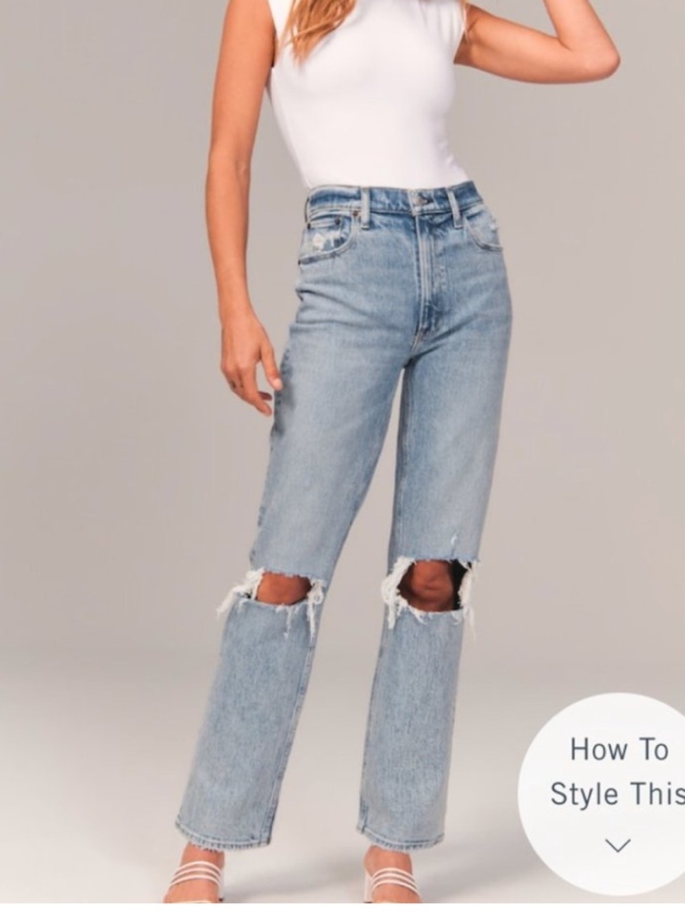 Abercrombie and Fitch 90s straight leg Light Wash Distressed Denim Jeans